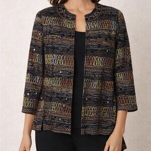 Chico’s Embellished Textured Jacket – Multicolor Sequin Detail – Size 3 (16/18)